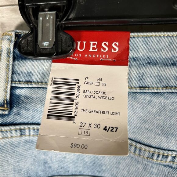 Guess Crystal Embellished Light Acid Wash Wide Leg Jeans 27/30 NWT $90 - Picture 6 of 7
